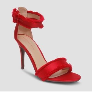 Red Satin Ankle Strap Single Sole Pumps Size 10
